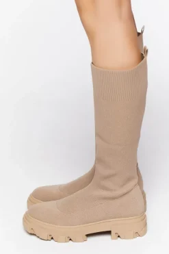 Calf-High Lug-Sole Sock Boots