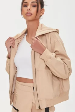 Canvas Zip-Up Drawstring Hoodie