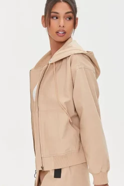 Canvas Zip-Up Drawstring Hoodie