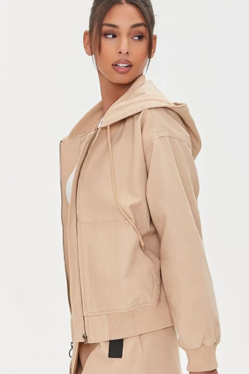 Canvas Zip-Up Drawstring Hoodie