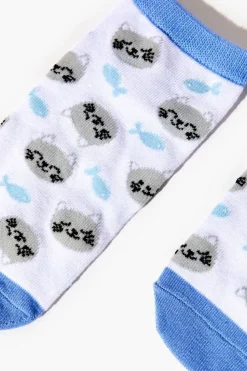 Cat & Fish Print Ankle Socks