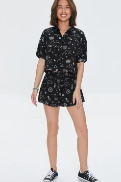 Celestial Print High-Rise Shorts