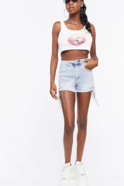 Chain Acid Wash Denim Shorts