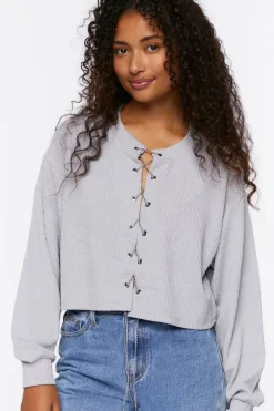 Chain Lace-Up Eyelet Crop Top