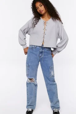 Chain Lace-Up Eyelet Crop Top