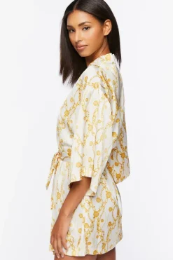 Chain Print Satin Robe