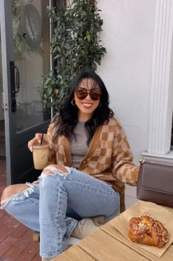 Checkered Cardigan Sweater