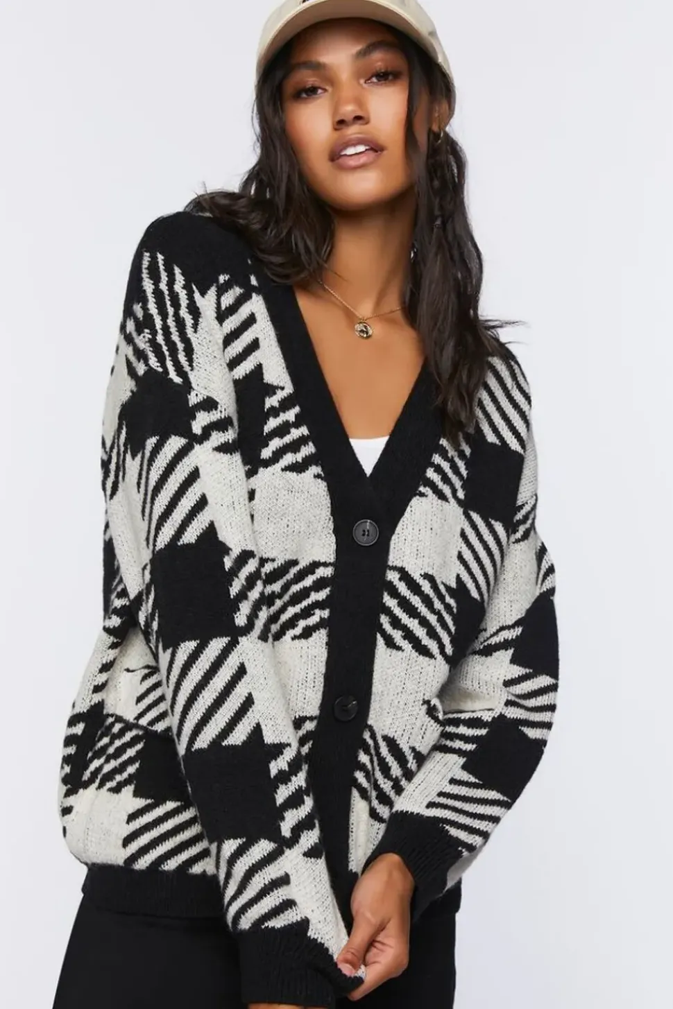 Checkered Cardigan Sweater