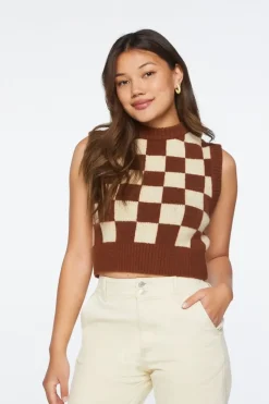 Checkered Cropped Sweater Vest