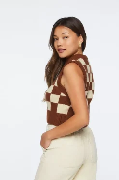Checkered Cropped Sweater Vest