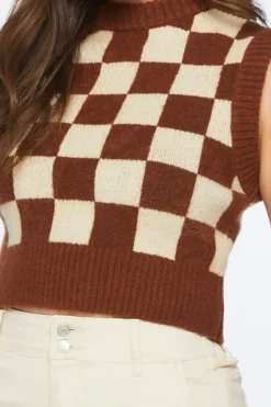 Checkered Cropped Sweater Vest