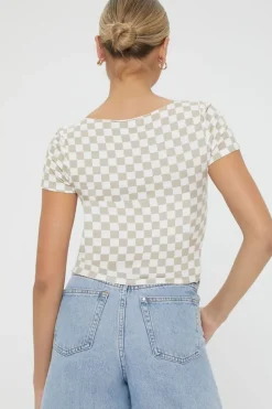 Checkered Cutout Buttoned Top