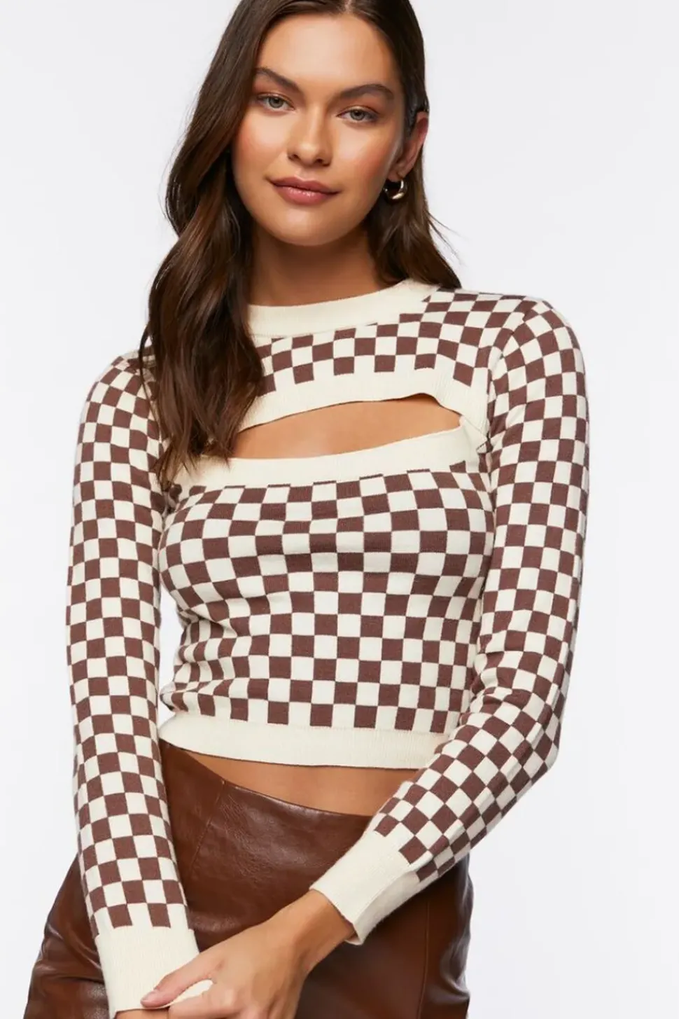 Checkered Cutout Crop Top