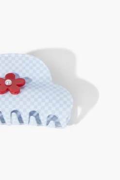 Checkered Floral Claw Clip