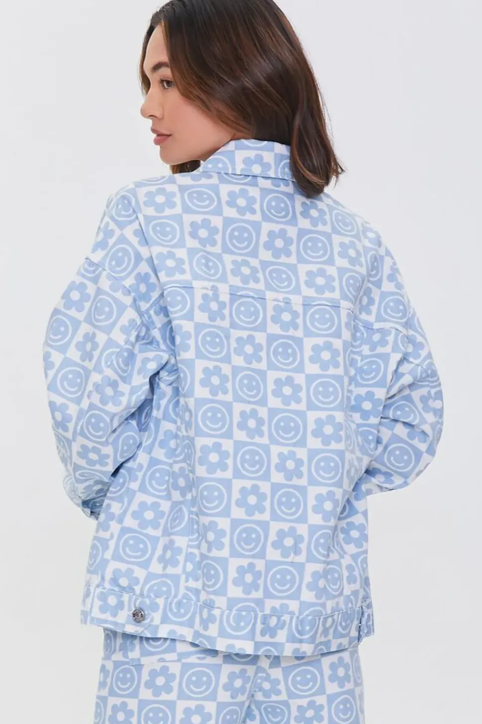 Checkered Floral Denim Jacket