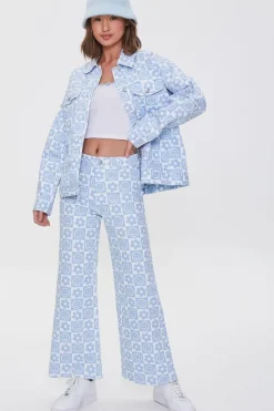Checkered Floral Denim Jacket