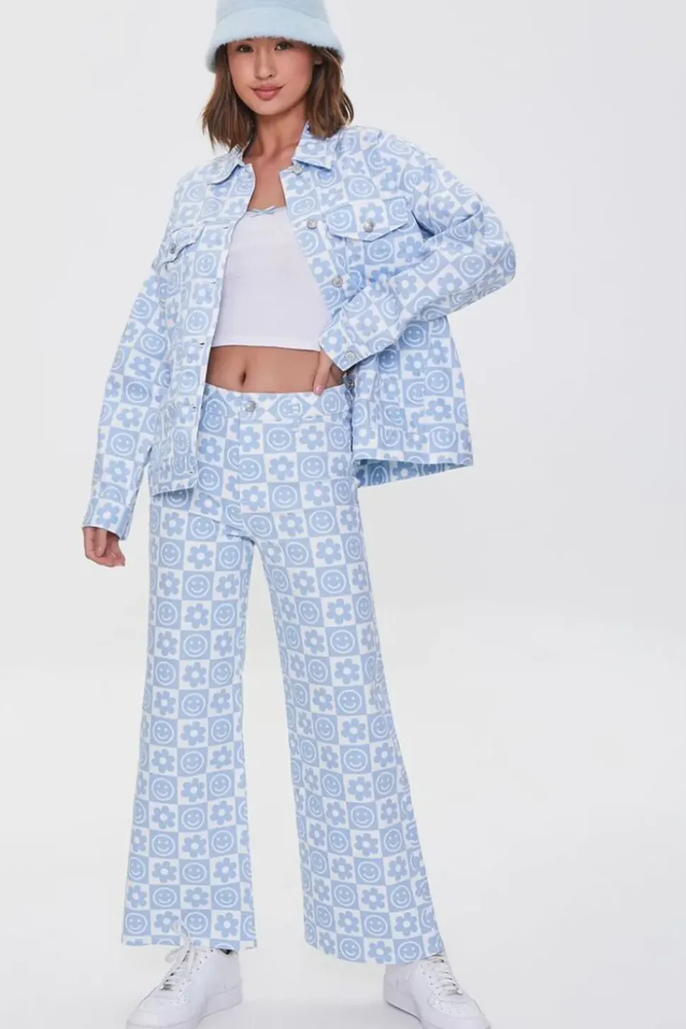 Checkered Floral Denim Jacket