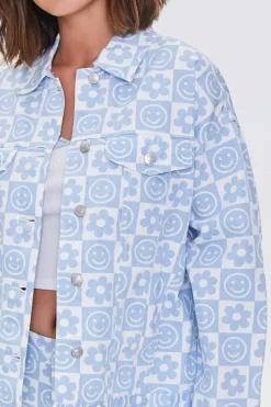 Checkered Floral Denim Jacket
