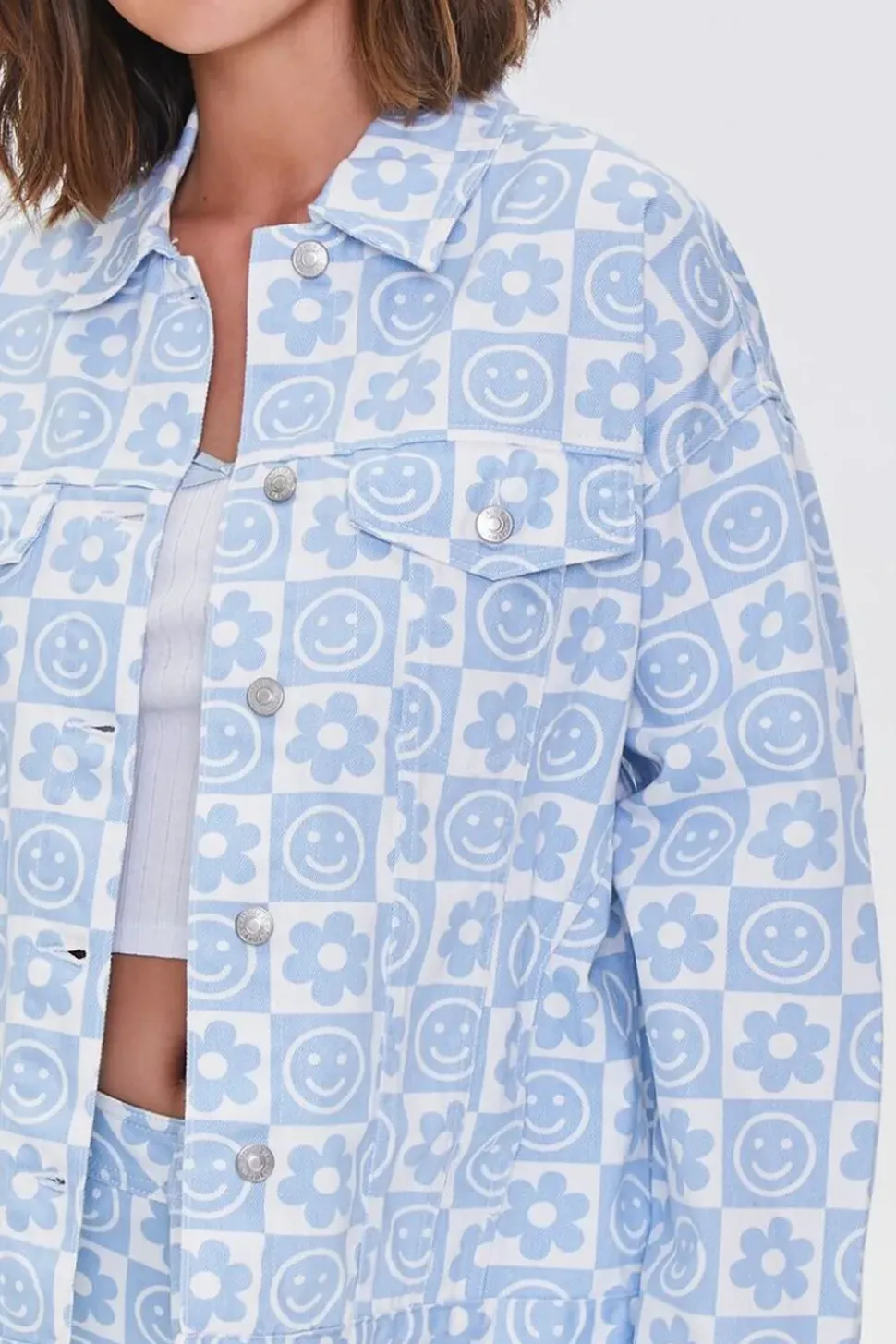 Checkered Floral Denim Jacket