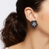 Checkered Floral Stud Earrings