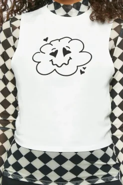 Checkered Print & Cloud Graphic Combo Tee