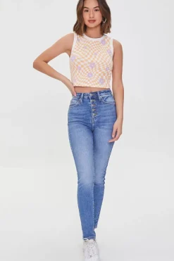 Checkered Print Floral Tank Top