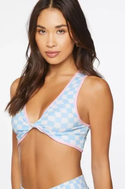 Checkered Seamless Twist-Front Bralette