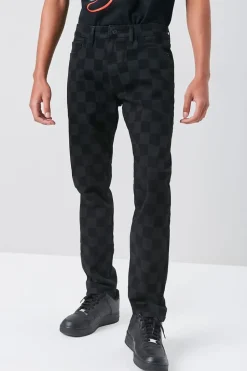 Checkered Slim-Fit Jeans