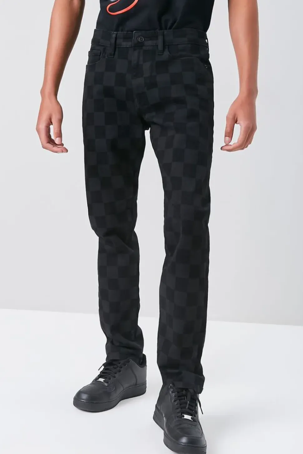 Checkered Slim-Fit Jeans
