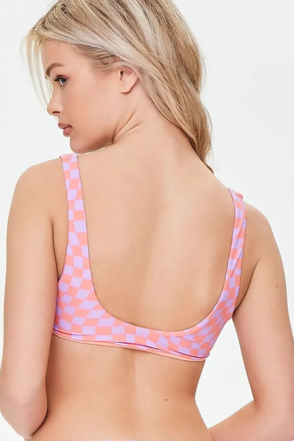 Checkered Split Neck Bikini Top
