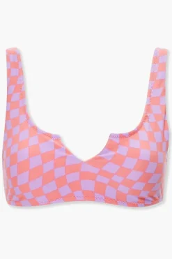 Checkered Split Neck Bikini Top