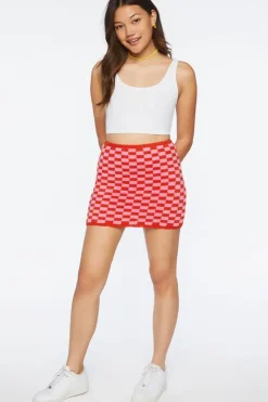 Checkered Sweater-Knit Mini Skirt