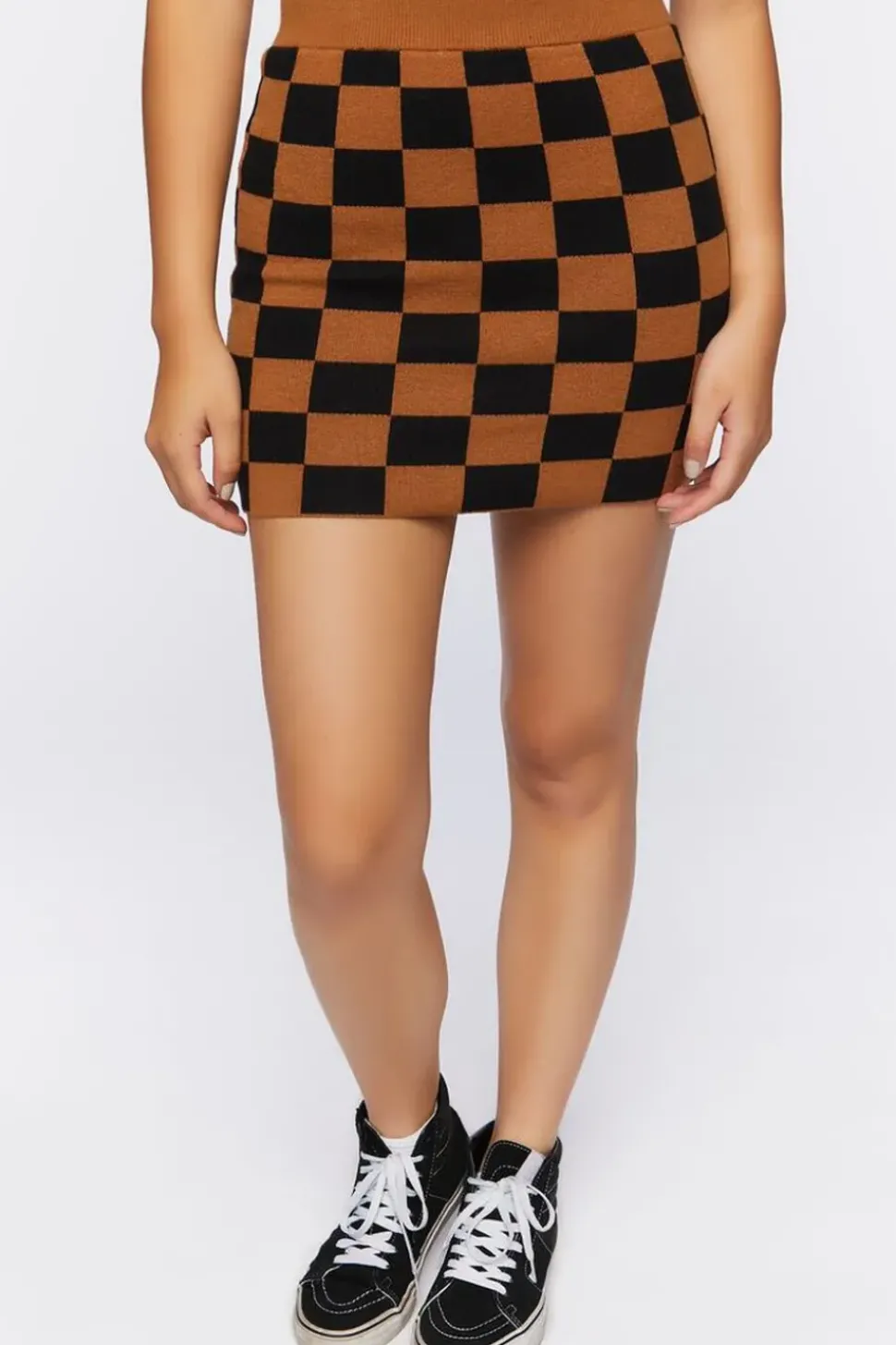 Checkered Sweater-Knit Mini Skirt