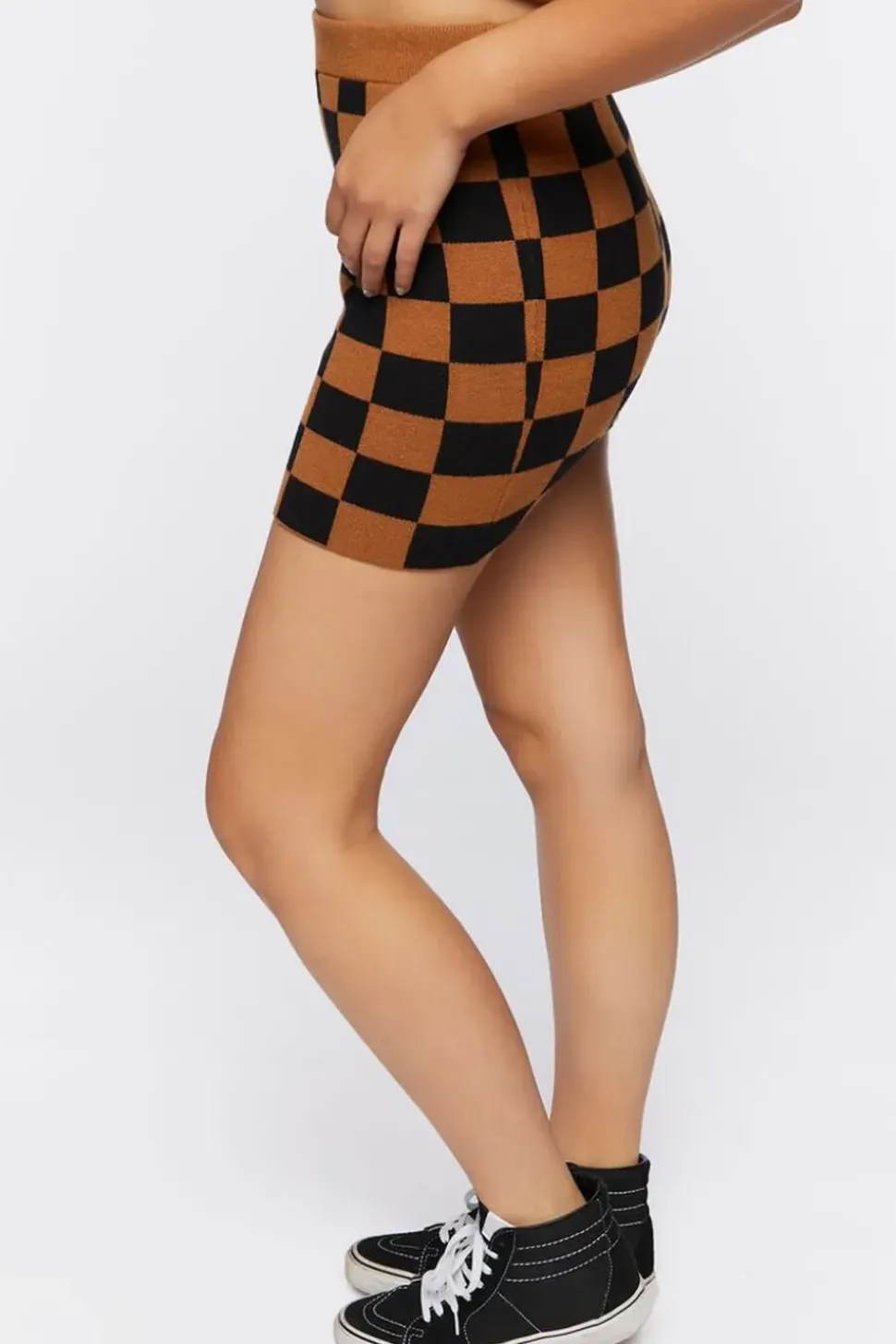 Checkered Sweater-Knit Mini Skirt