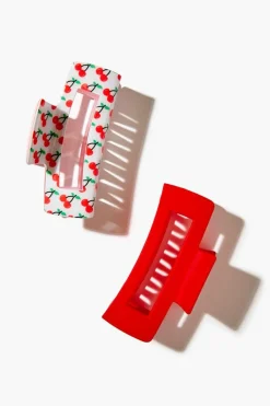 Cherry Print Hair Claw Clip Set