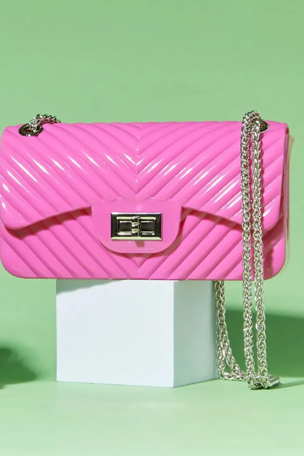 Chevron-Quilted Chain Crossbody Bag