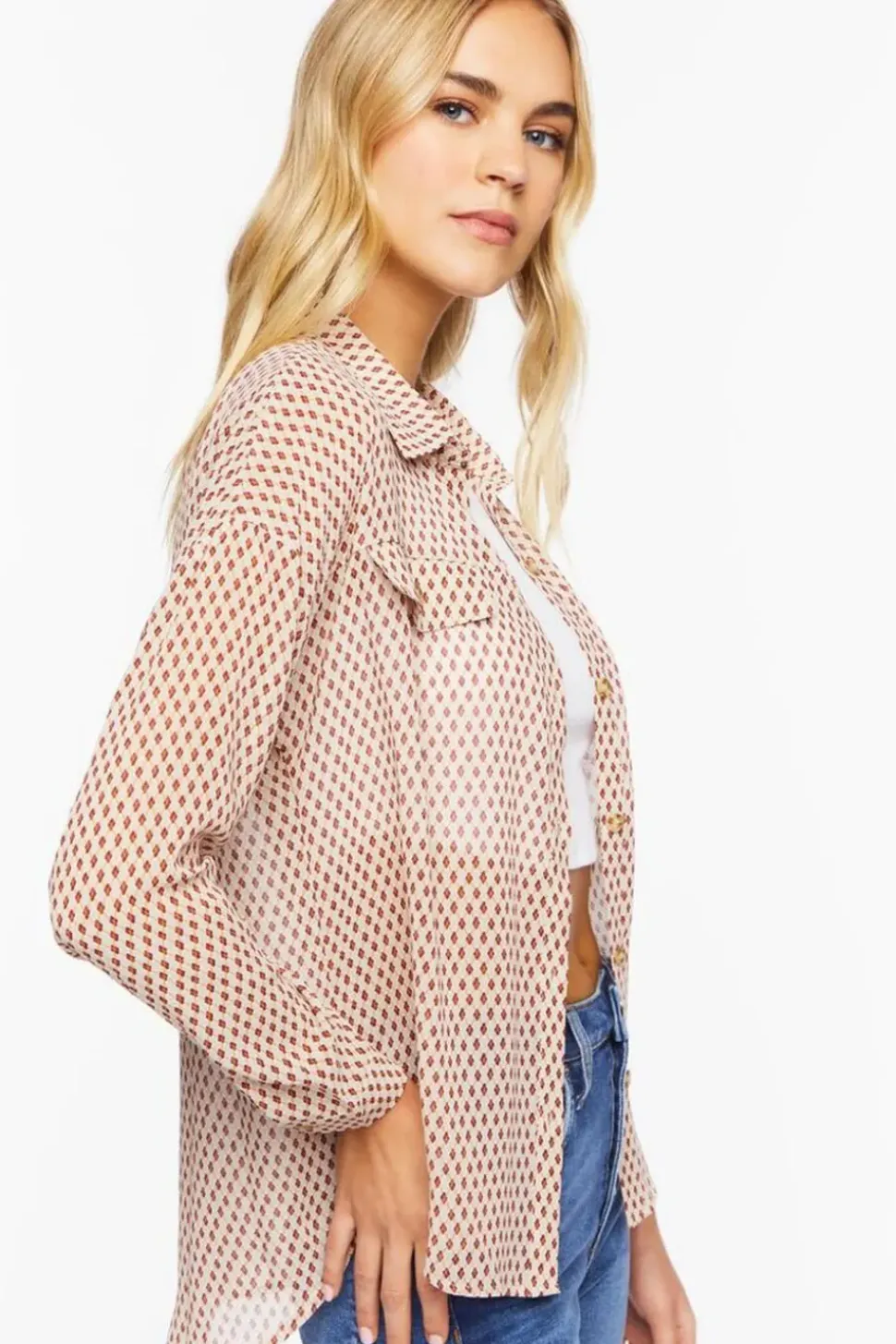 Chiffon Argyle Print Shirt