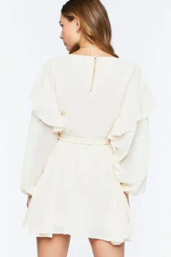 Chiffon Belted Flounce Mini Dress