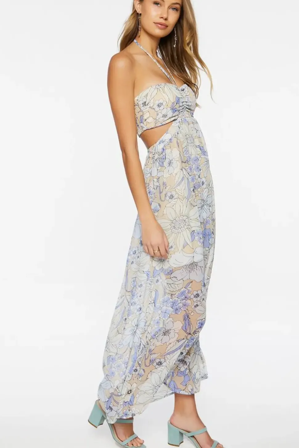 Chiffon Floral Maxi Halter Dress