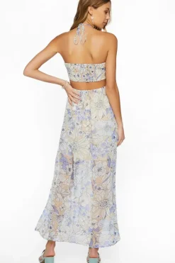 Chiffon Floral Maxi Halter Dress