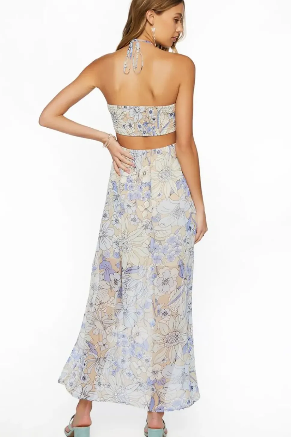 Chiffon Floral Maxi Halter Dress