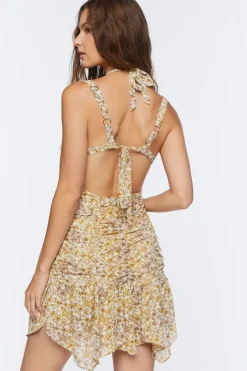 Chiffon Floral Print Handkerchief Mini Dress