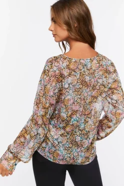 Chiffon Floral Print Lace-Up Top