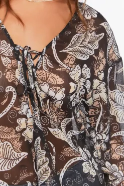Chiffon Floral Print Lace-Up Top