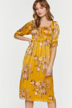Chiffon Floral Print Midi Dress