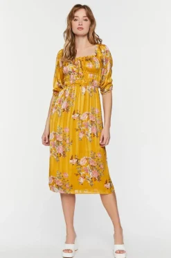 Chiffon Floral Print Midi Dress