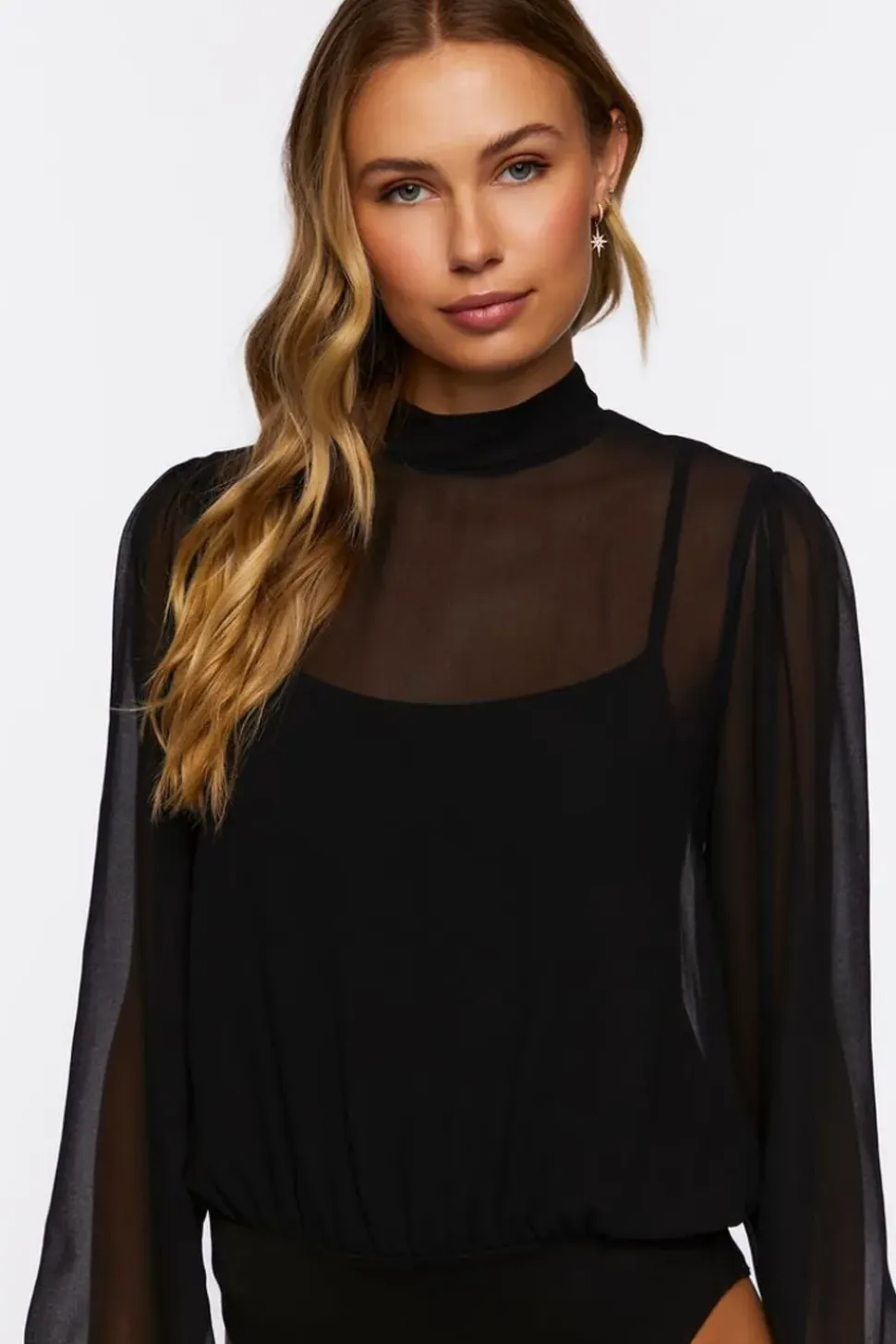 Chiffon Peasant-Sleeve Bodysuit