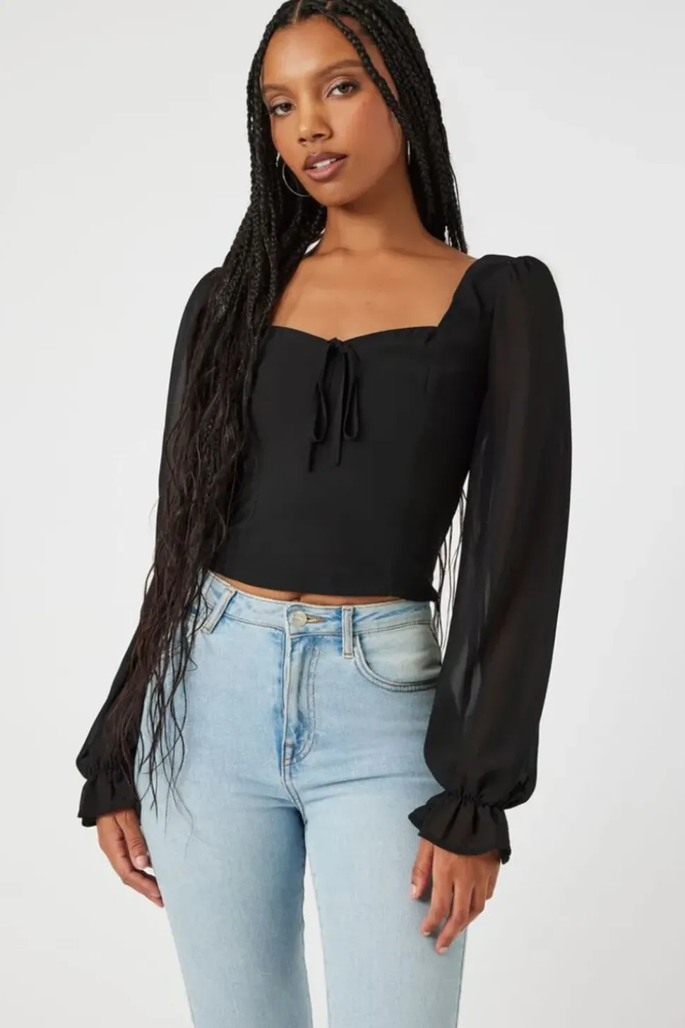 Chiffon Peasant-Sleeve Top