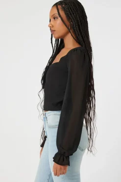 Chiffon Peasant-Sleeve Top
