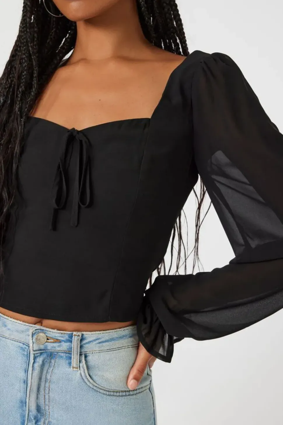 Chiffon Peasant-Sleeve Top